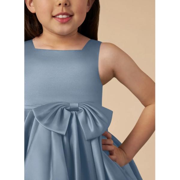 Wholesale Girl Kids Dress Blue Satin OEM ODM Baby Flower Girl Dresses Clothing Custom-made Size Knee-length Ruffles Ball
