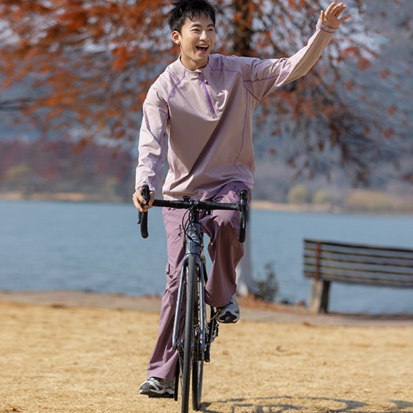 Half Zip Stand Collar Quick Dry Cycling Long Sleeve Knit Top, Custom OEM ODM Sport Tee