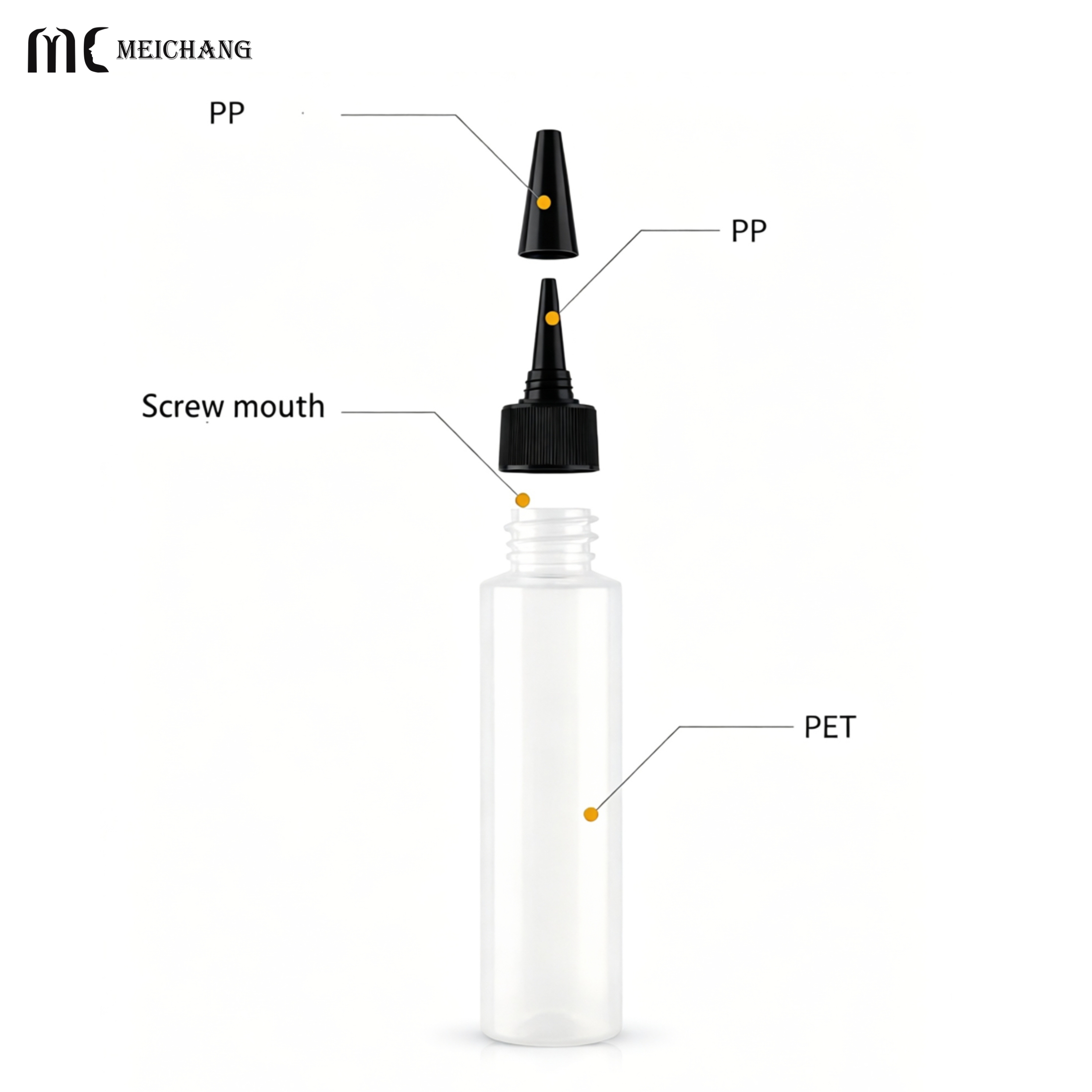 5-250ml PET Squeeze Bottle with Pointed Twist Cap for Hair Oil & Scalp Care(MC-1418)
