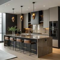 Wood Grain Finish Design Traditional Cheap Kitchen Modern Kitchen Cabinet Furniture