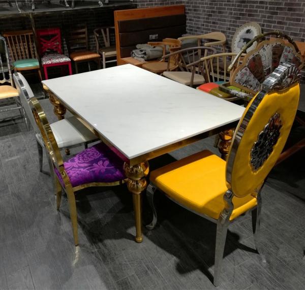 No Folded SS Base Marble Dining Table Set For Home