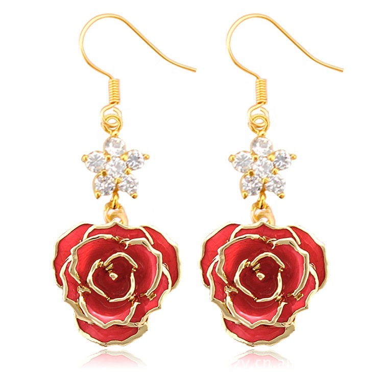 24k Gold Dipped Rose Fashion Earrings Gifts for Girlfriend Mother's Day  Preserved  Gold Rose Earrings Manufacture Wholesale
