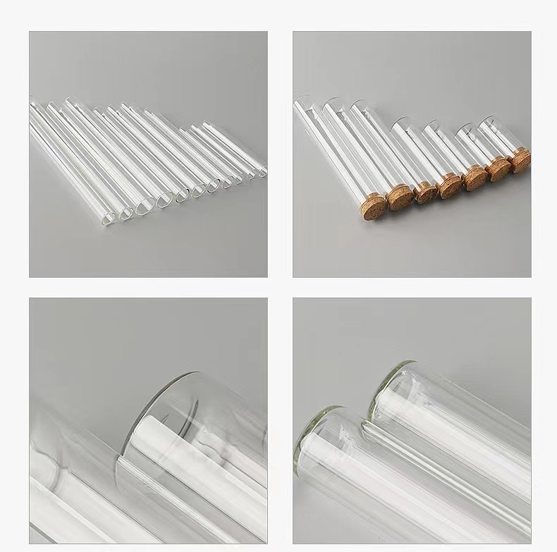 High Quality Clear Custom Glass Tube Container Glass Tube Flat Bottom Glass Test Tube with Cork