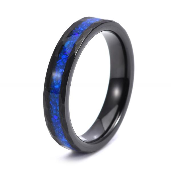 Tungsten Carbide Galaxy Wedding Band Opal Inlay Black Rose Gold Silver 4mm For Women