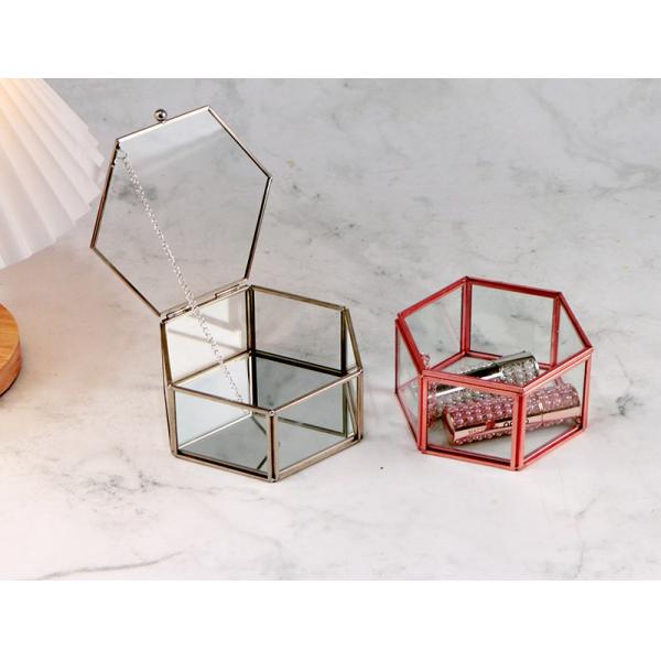 Hexagonal jewelry glass artifact cover box Wedding ring Decoration storage box Spot glass gift box
