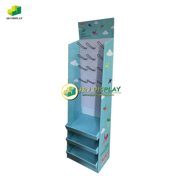 MDF Cardboard Pop Display Stand Shelf And Hook Foldable For Advertising Exhibition