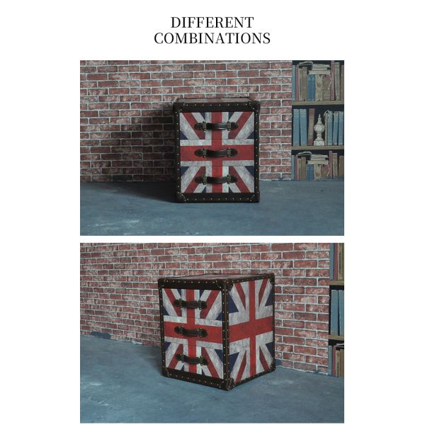 Nidea #8524 Vintage Leather Living Room Cabinet American Country-Style Retro Checkerboard Design Handmade Durable 3 Drawers Model