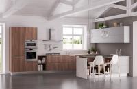 Armoires de cocina blancos de melamina con chapa de madera