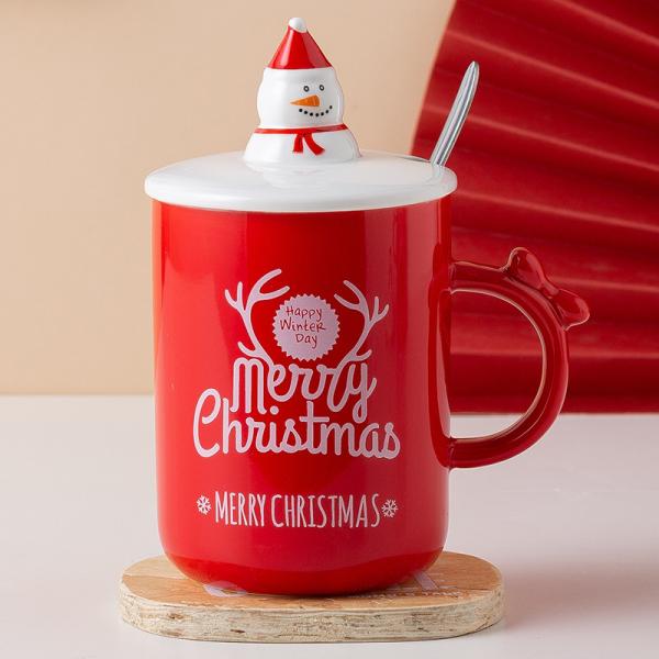O Natal novo da caneca do festival em volta dos alces de Santa Claus Lid Stainless Steel Spoon modela a caneca cerâmica com tampa