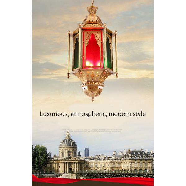 Home Stained Vintage Copper Chandelier With Hollow Art 80lm Lamp Luminous Flux