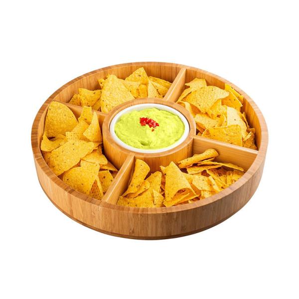 202407 Round Bamboo Serving Tray with Ceramic Bowl Sample Charge Free or Returned Back