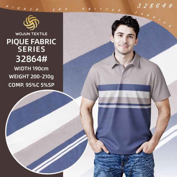 190cm Wide Striped Cotton Pique Fabric: Premium Structure for Men's Polos