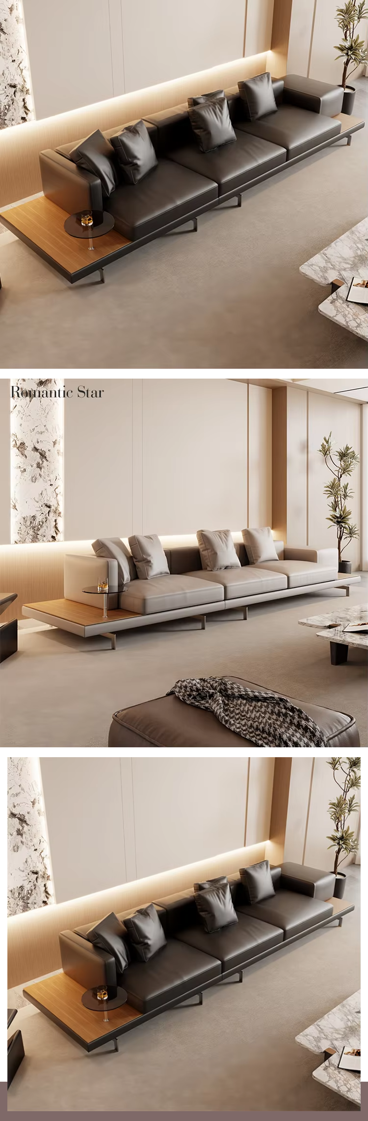 Aesthetic Artificial Leather Sectional Sofa Modular Set with Sponge Filled Upholstery-Modern Design for Living Room