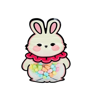 Custom Lovely Rabbit Die-cutting Shape Stand Up Window Pouch Bags with Zipper for Children Snacks Food Packaging