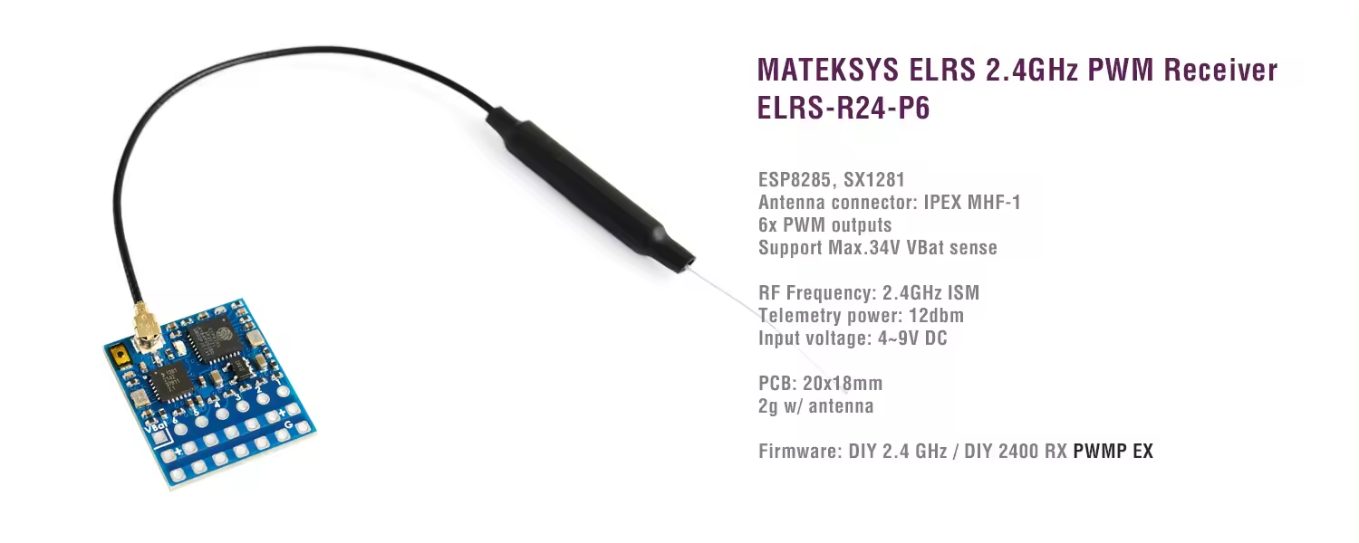 wholesale mateksys matek elrs-r24-p6 r6 expresslrs 2.4g 6ch pwm 3.0 vbat voltage for rc racing drones