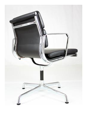 4 Legs Swivel Office Chair No Wheels Aluminum Frame Black Leather Material