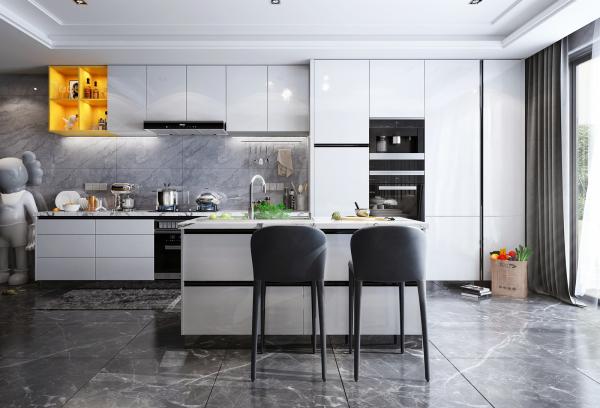 Modern Home Bar Stone Countertop Marble Top High Glossy Kitchen Cabinets