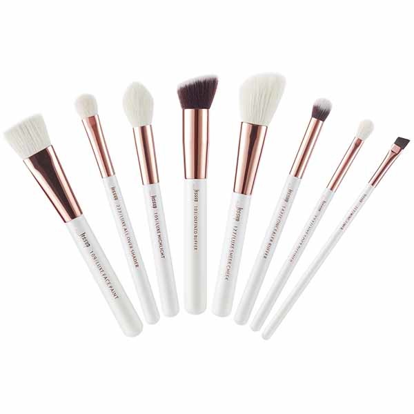 Jessup Goat Hair Makeup Brush Set 8pcs White And Rose Gold Makeup Brushes