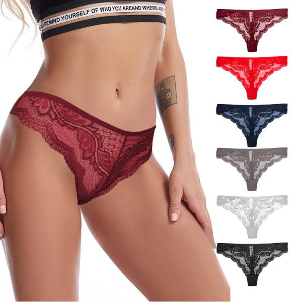 Laço floral Mesh Thong See Through Panties do baixo roupa interior ultra fino sexy da parte traseira da cuecas T do laço da elevação