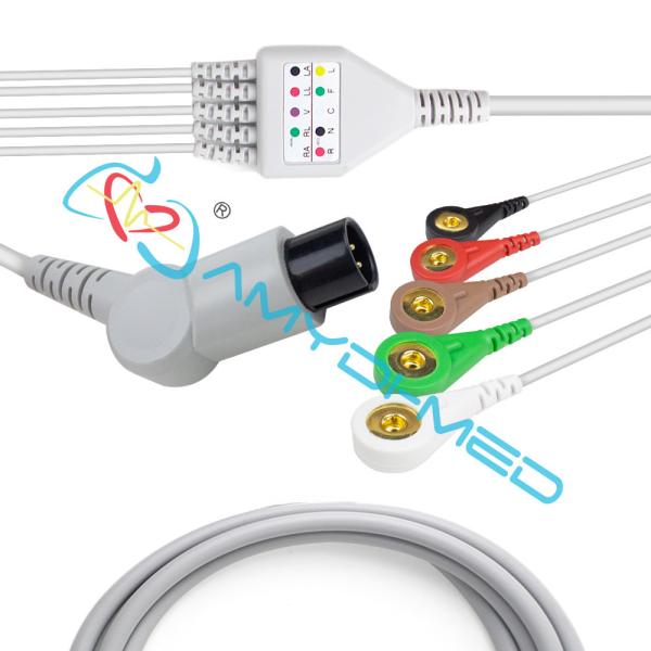 Universal 6Pin Medical 5 Lead ECG Cable And Leadwire Iec Snap 2.4m Cable