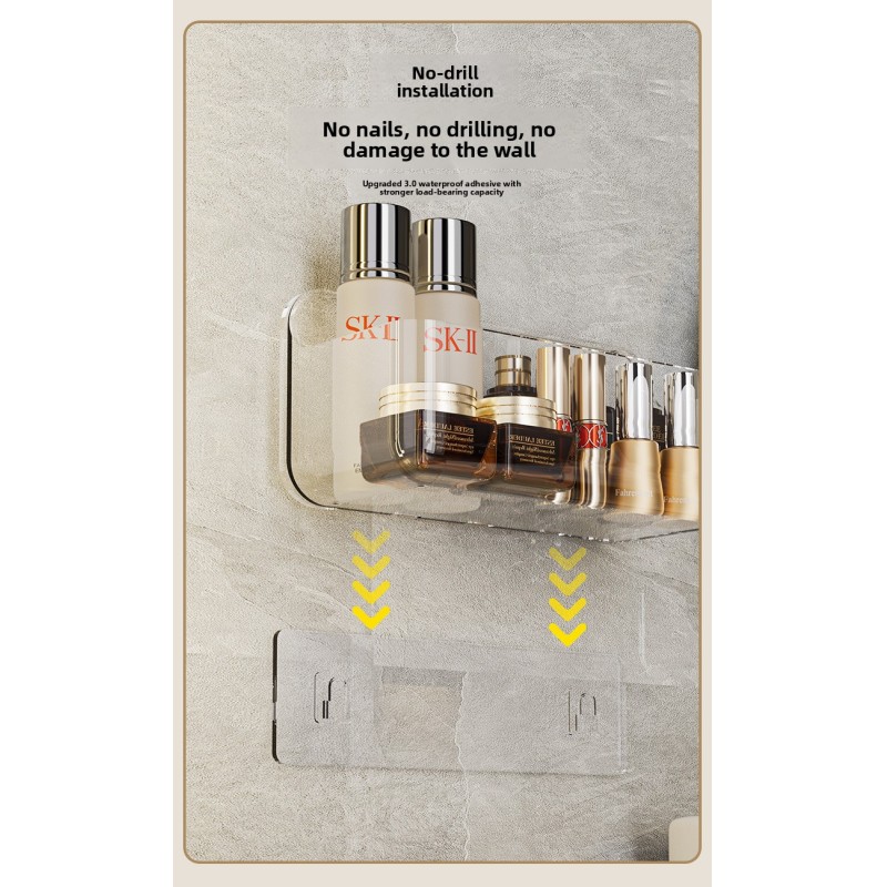 Single Tier Plastic Storage Rack Punch-free Wall-Mounted Bathroom Storage Shelf for Restroom Balcony