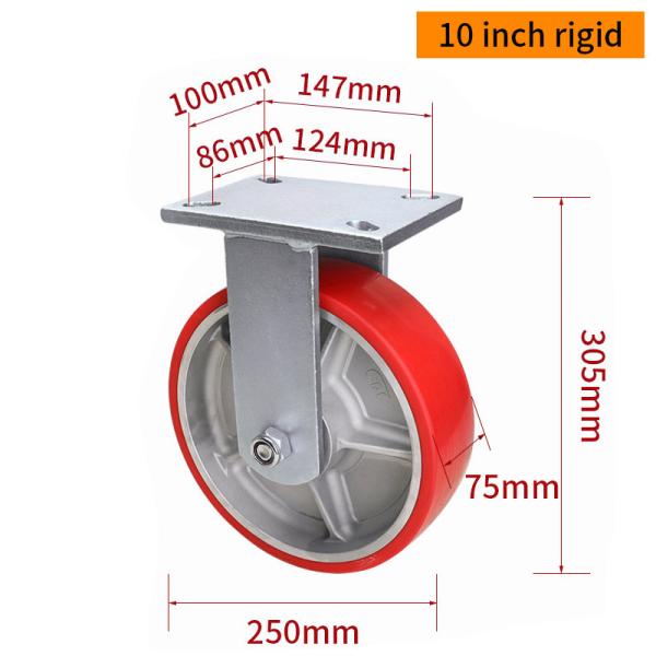 EDL 10 Inch Extra Heavy Duty TPU Caster Plate 1500kg Load Rigid Swivel Brake Type 9310-86A