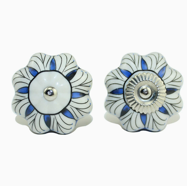 Vintage Bohemian Ceramic Petal Shape Colorful Handle Knob Kitchen Bedroom Drawer Cabinet Door Handle