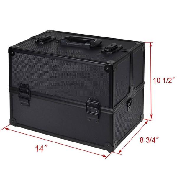 Black Aluminum Makeup Cosmetic Jewelry Storage Case Box Lockable w Tiers Strap
