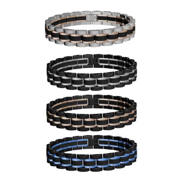 Colorido brazalete de acero inoxidable clásico brazalete de banda de reloj con cuerda de cuero negro