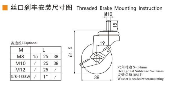 Small Swivel Wheel Caster 1.5 Inch 40kg TPA Threaded Caster Wheels 2615S-23