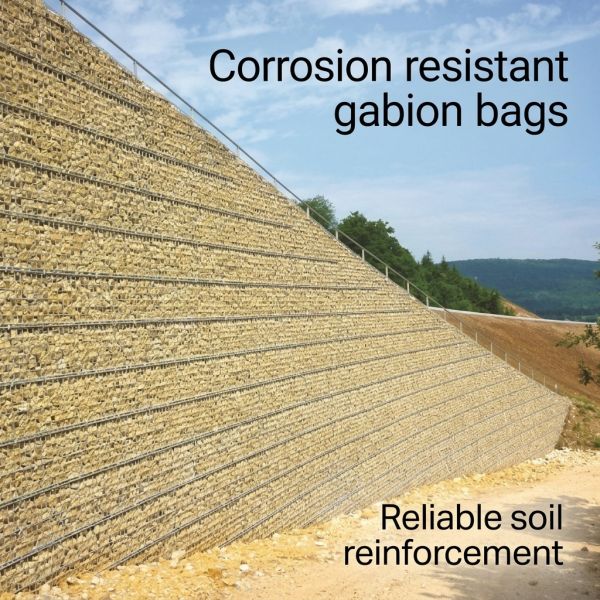 Gabion Bags Are Used For Slope Protection Embankment Construction Filled With Stones Soil