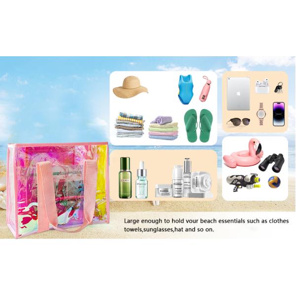 Holographic Iridescent Tote Bag Clear Travel Beach Bag Iridescent Shoulder Bag with Phone Pouch Waterproof Travel Tote for Women Work, Travel, Gym, Beach and Pool