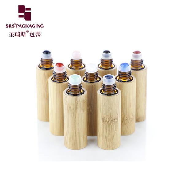 BG-5ML Massage Bamboo Glass Gemstone Roller Bottle For Aromatheropy Oil