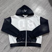 Sweat à capuche imprimé à blocs de couleurs vintage 100% coton épais avec logo sérigraphié personnalisé et détection d'aiguille