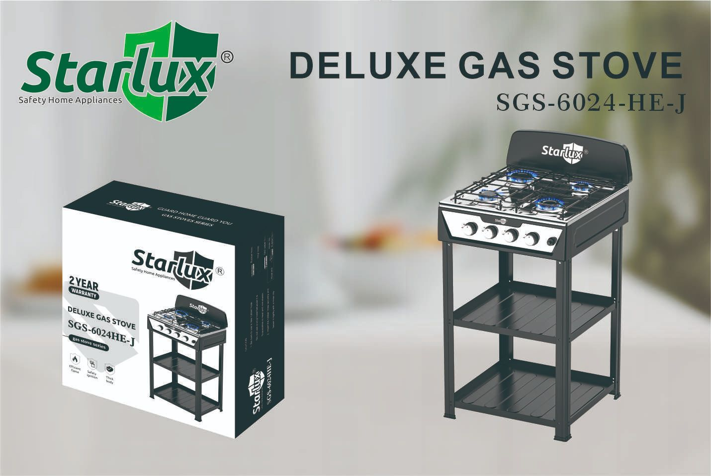 Electronic Ignition Commercial 4 Burner Gas Stove Plastic Coating Iron Knob Control For Manual Ignition