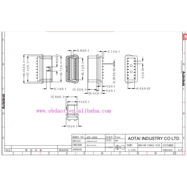 Auto Parts Casing 16 PIN OBDII J1962 OBD2 Female Connector with Temperature Range 30- 105°C