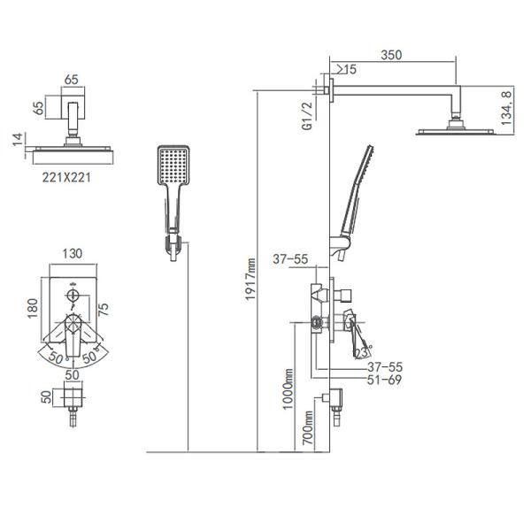 La douche a placé le fabricant caché de grifos de ducha Chine de salle de bains d'ensemble de douche de pluie de laiton de mur
