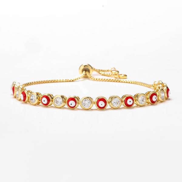 Women Girls 24k Gold Bracelet Drop Oil Evil Eyes Zricon Link Chain Bangle Bracelet