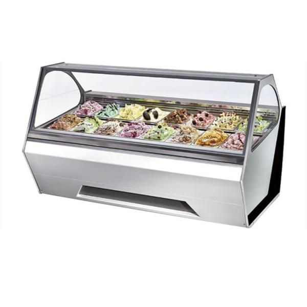 12 Pans Italian Gelato Showcase , Curved Glass Freezer For Ice Cream Display
