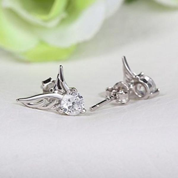 Fashion Silver Plated Wing Stud Earrings with Cubic Zircon (EESTUD02)