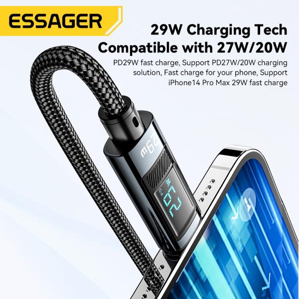 ESSAGER ES-X47 1m 2m PD29W ワイヤレス 帯状 携帯USB C ライトニングケーブル 急速充電