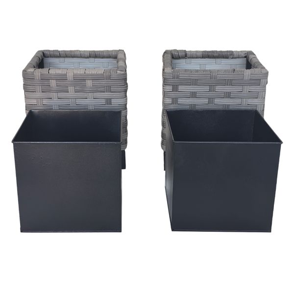 Set of 2 Latest Popular Garden Planter Metal Frame Weather Resistance PE Rattan Flowerpot Plant Pot