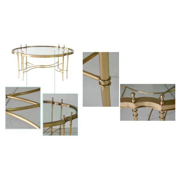 Contemporary Oval Shape Glass Top Stainless Steel Frame Coffee Table Vintage table