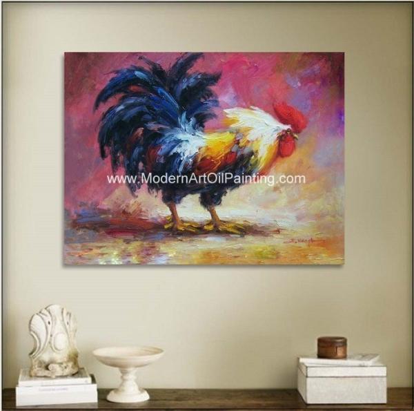 Acrylic Animal  Palette Knife Oil Painting Handmade Cock Thick Oil On Canvas