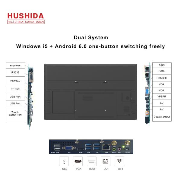 HUSHIDA 75inch H2 Series Infrared Touch Screen Interactive Whiteboard Dual System Smartboard