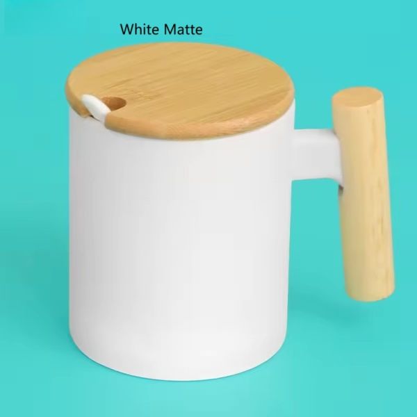 Sublimation Ceramic 11oz White Beige Mug Blanks Matte Glossy Coffee Cups Mugs Blank With Spoon Lid