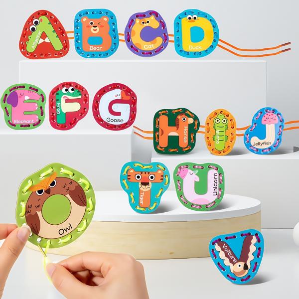 Double Sided Sewing Cards Imagination Development Lacing Toys Games for Children