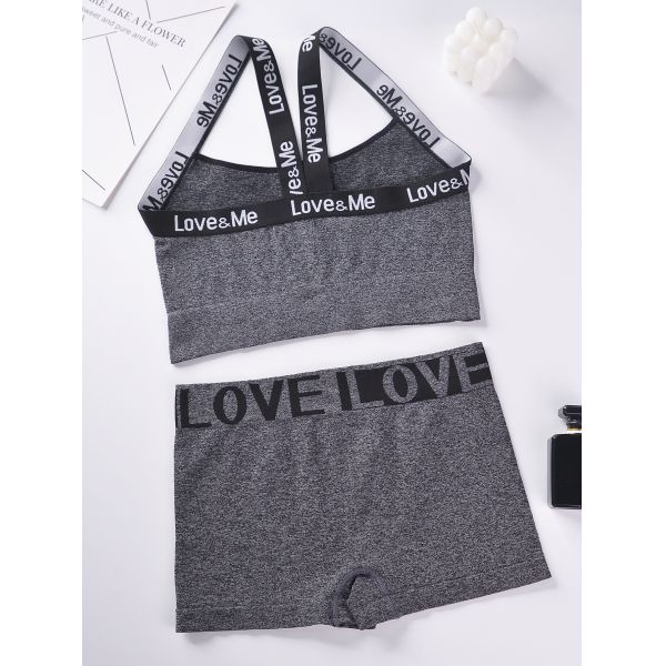 Wholesale High Quality Underwear Set Love Letter Waist Suspender Vest Ladies Boyshort Fashionable Matching Set for Women