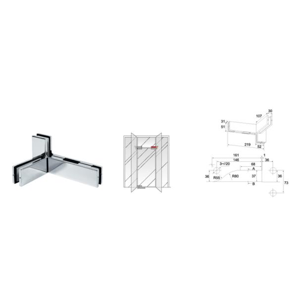 Glass Patch Fitting A-040RB, Material aluminium, steel, stainless steel, finishing satin, mirror