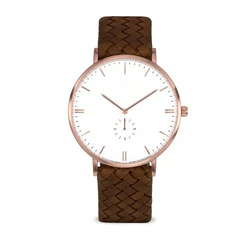 Weaving leather strap miyota movt quartz mens watch rose gold